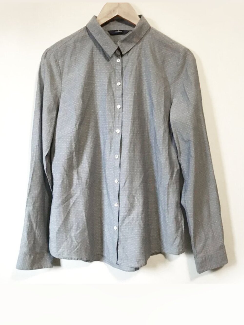 Tom Tailor Grey and White Dot Texture Cotton Button Down Shirt Size 38